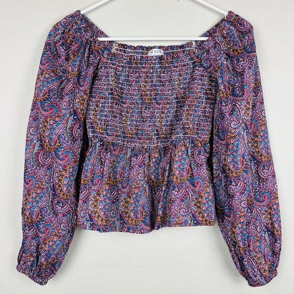 J.Crew Liberty London Puff-sleeve Smocked Top in Tropical Prince Paisley Print - Picture 3 of 6